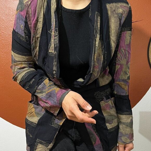 vtg 80s Blazer Oversized Colorful Abstract Artsy Medium patchwork look new wave - Picture 5 of 9